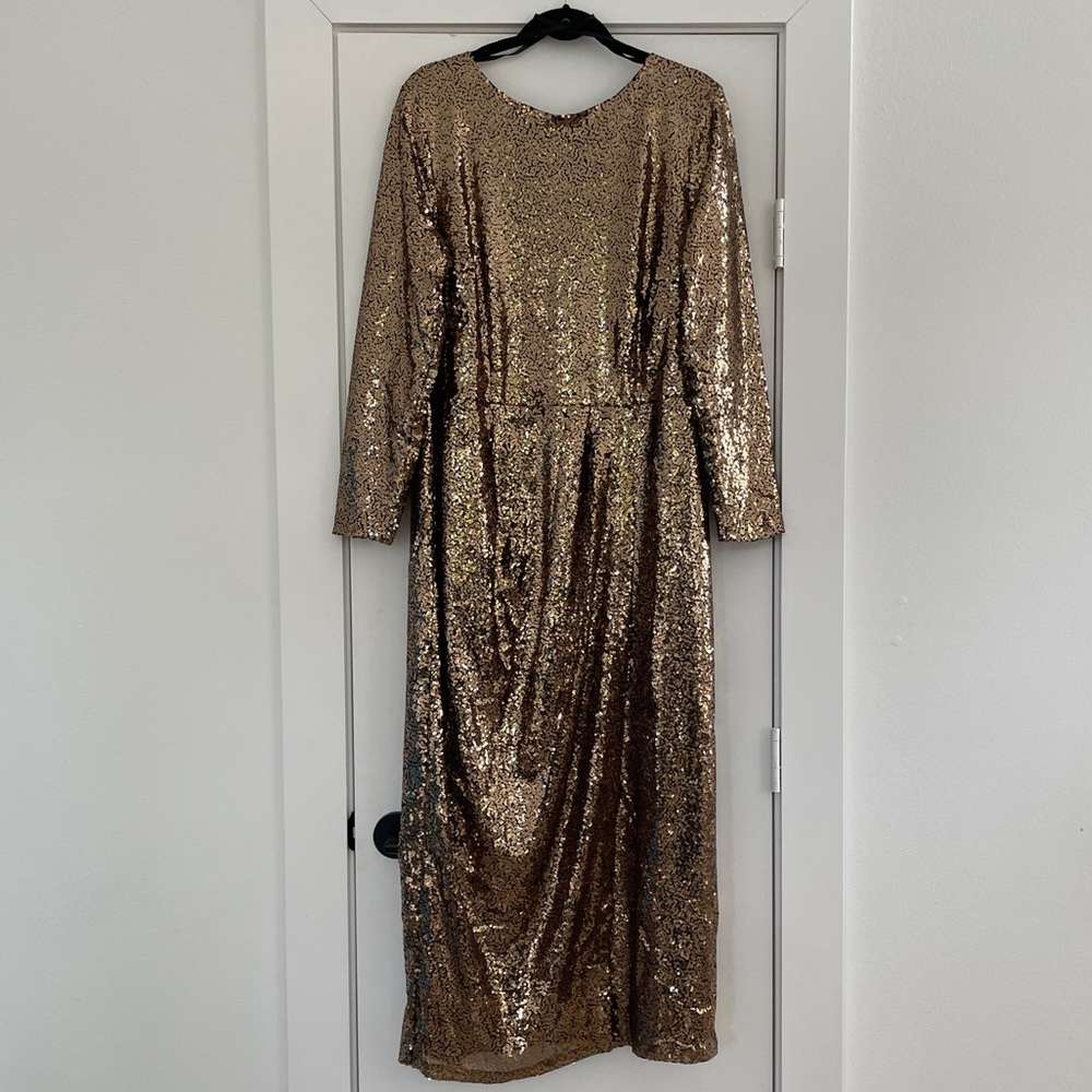 Long Sleeve Sequin Copper Dress